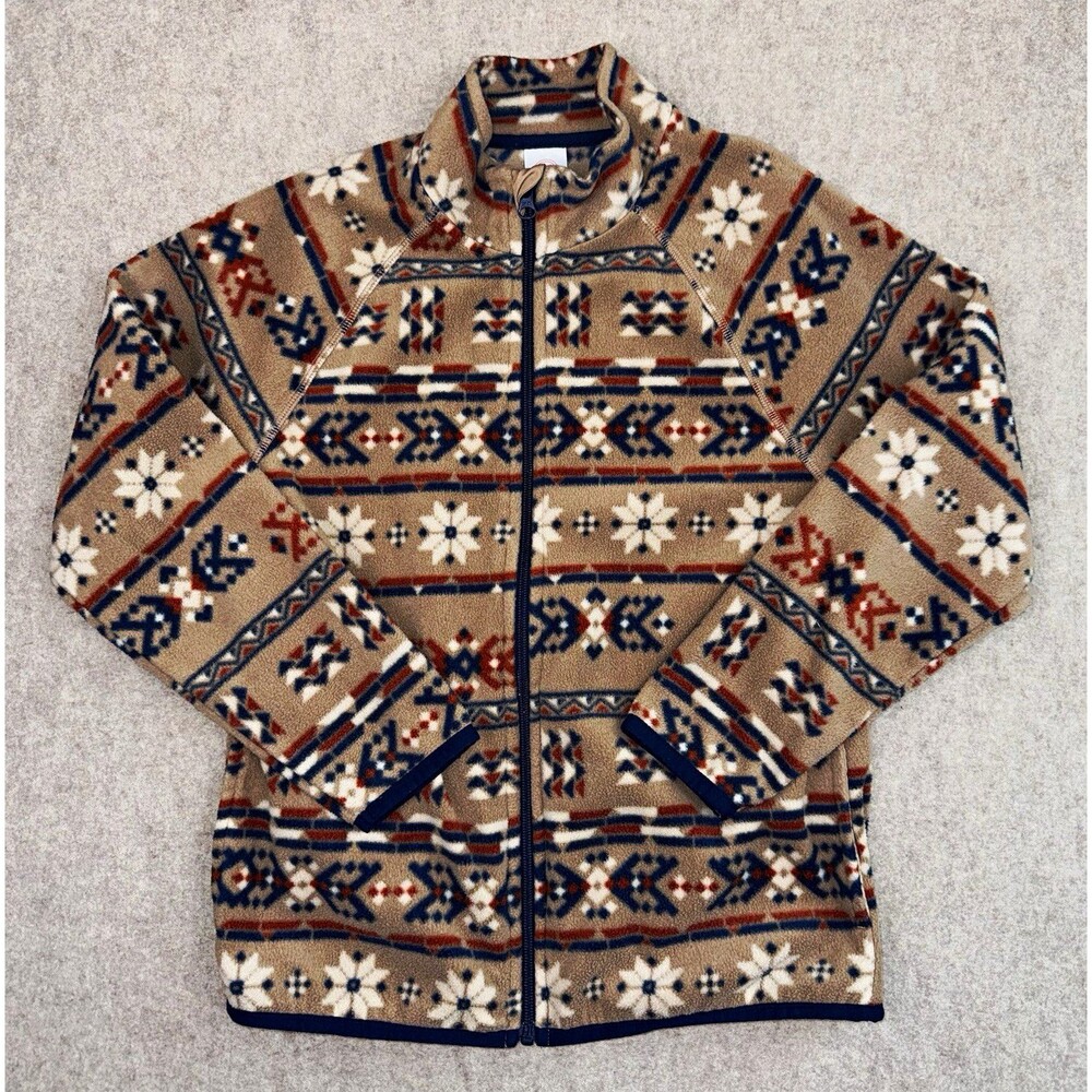 Wonder Nation Boys Size L (10-12) Beige/Blue Full Zip Fleece Jacket Aztec